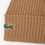 07633 Lacoste Rib Knit Brushed Wool Beanie Brown