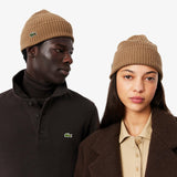 07633 Lacoste Rib Knit Brushed Wool Beanie Brown